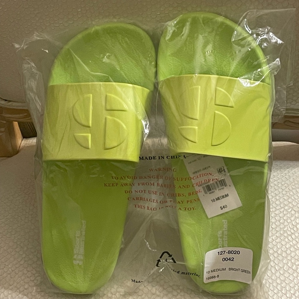 New Sports, Illustrated Men’s Eddy Bright Green Comfort Slides Slip On Size 10 M
